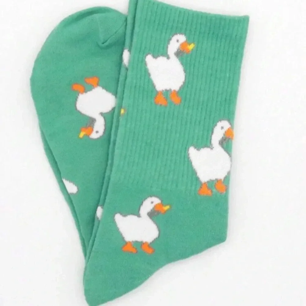 Green with white ducks womens crew socks colorful gift activewear